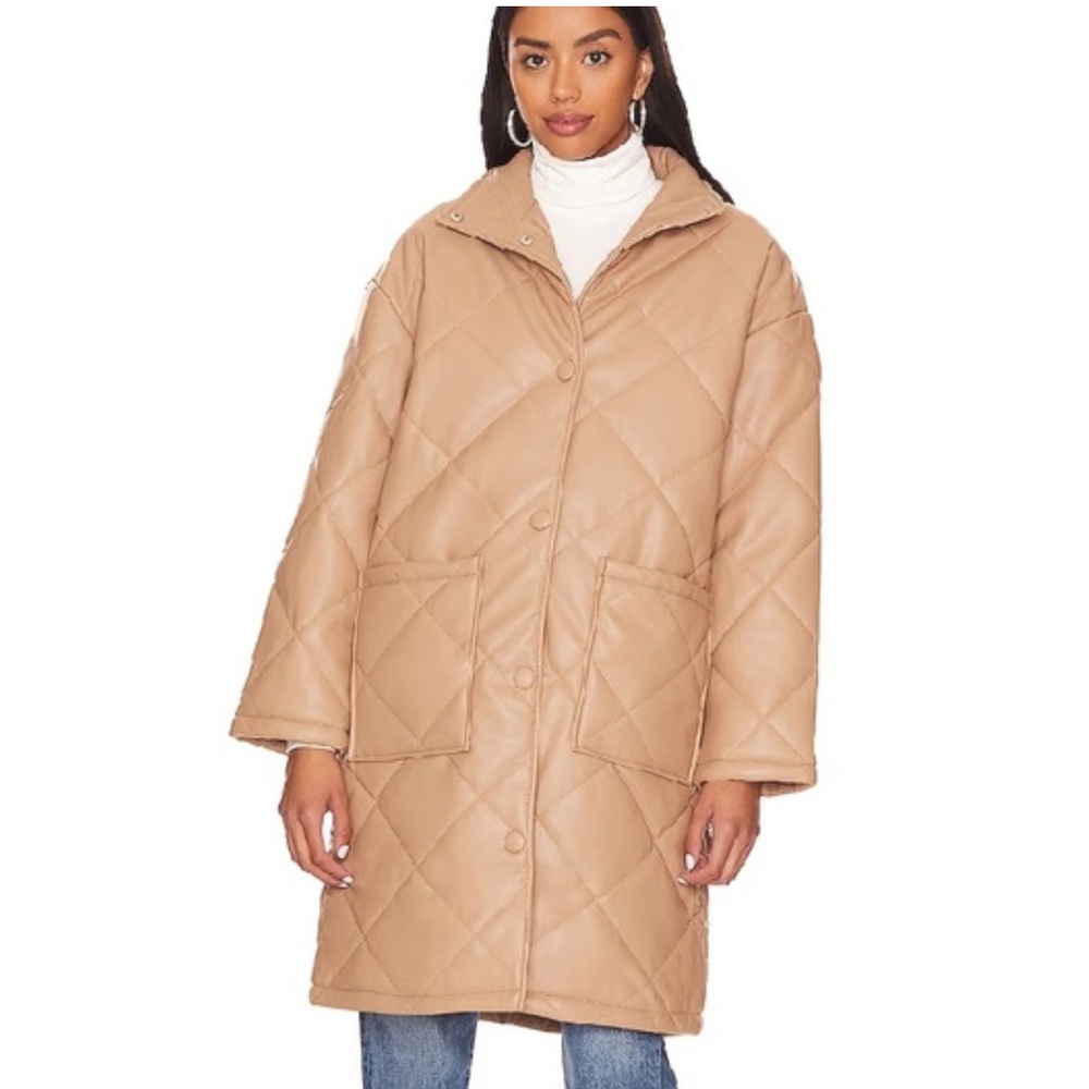 Lovers + Friends Revolve Giselle Quilted Faux Leather Coat Classic Womens XL